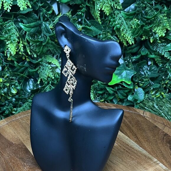 Earrings Women Gold Tone Bronze Stone Dangle Drop Formal Statement 4 Inches 2127 - Picture 4 of 6